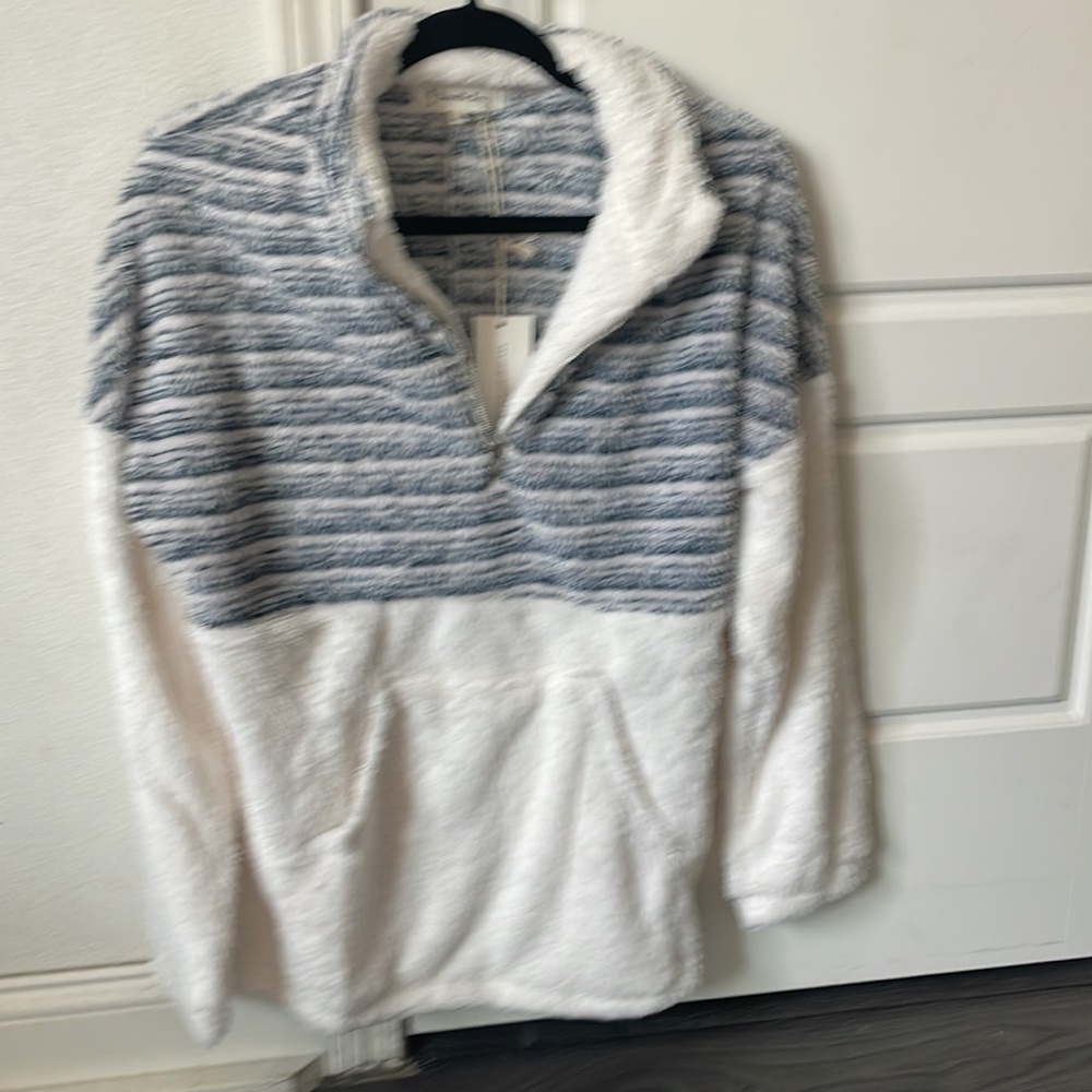 026 Cozy striped Zipper pocket Teddy pullover sweater top - Picture 5 of 5